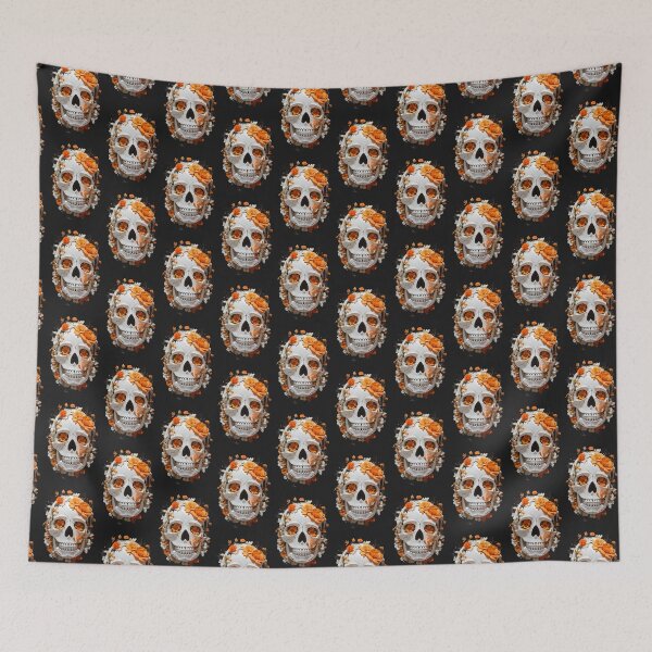 Item preview, Floral Macabre: Orange Blossoms Adorning Artistic Skulls designed and sold by ArtemExpressio.
