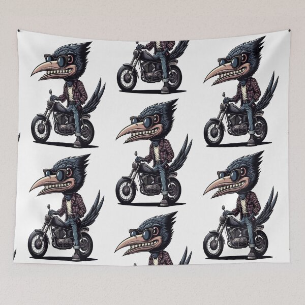 Item preview, Thrush bird Riding Motorcycle  Vintage Subversive Cartoon designed and sold by kustomart.