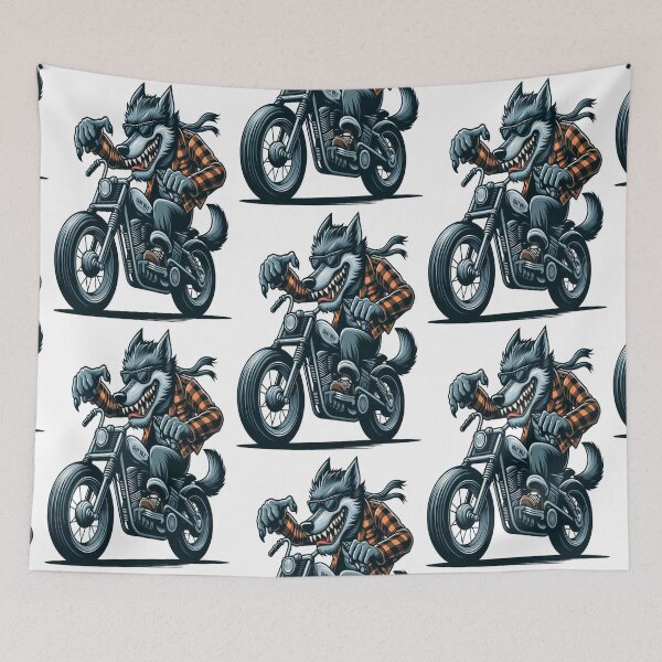 Item preview, Gray wolfRiding Motorcycle  Vintage Subversive Cartoon designed and sold by kustomart.