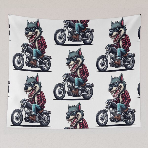 Item preview, Gray wolfRiding Motorcycle  Vintage Subversive Cartoon designed and sold by kustomart.
