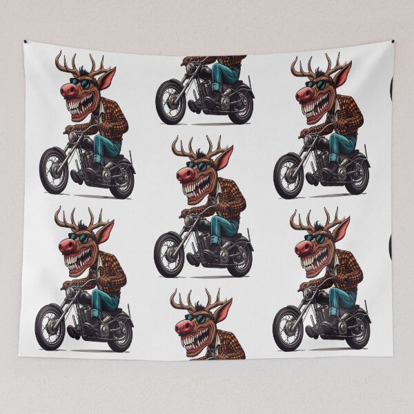 Item preview, Elk Riding Motorcycle  Vintage Subversive Cartoon designed and sold by kustomart.
