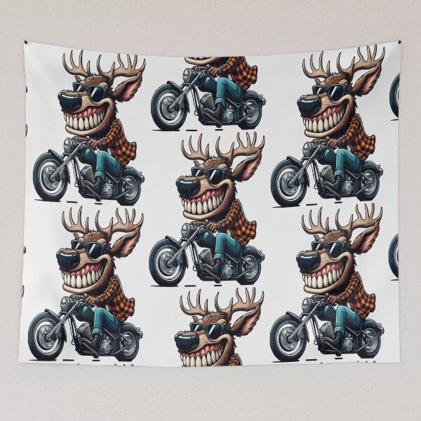 Item preview, Elk Riding Motorcycle  Vintage Subversive Cartoon designed and sold by kustomart.