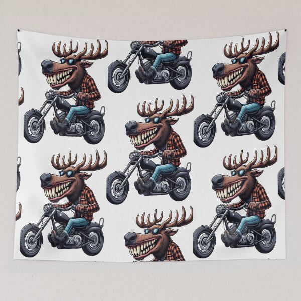 Item preview, Elk Riding Motorcycle  Vintage Subversive Cartoon designed and sold by kustomart.