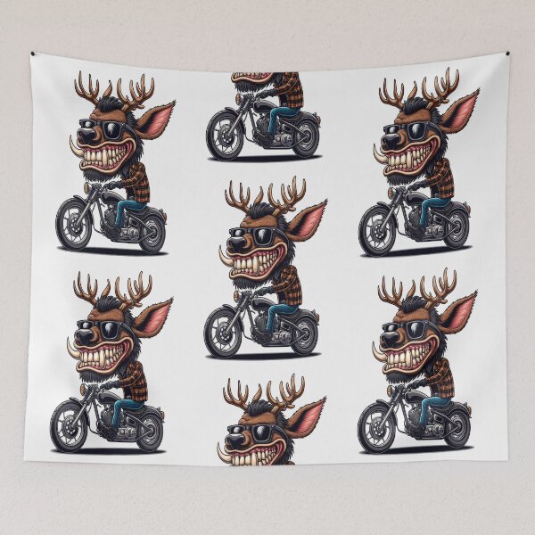 Item preview, Elk Riding Motorcycle  Vintage Subversive Cartoon designed and sold by kustomart.