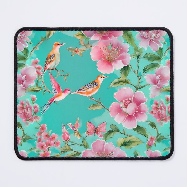 Item preview, Pink and turquoise chinoiserie flowers and birds designed and sold by SophieClimaArt.