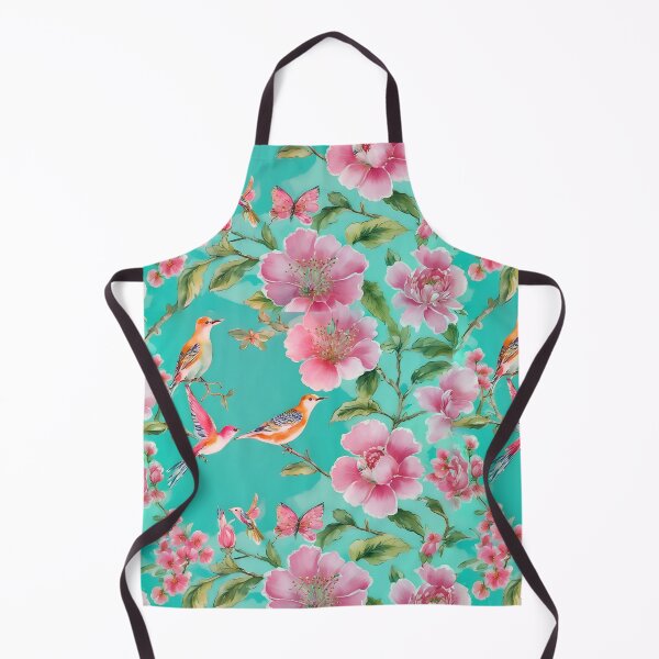 Item preview, Pink and turquoise chinoiserie flowers and birds designed and sold by SophieClimaArt.