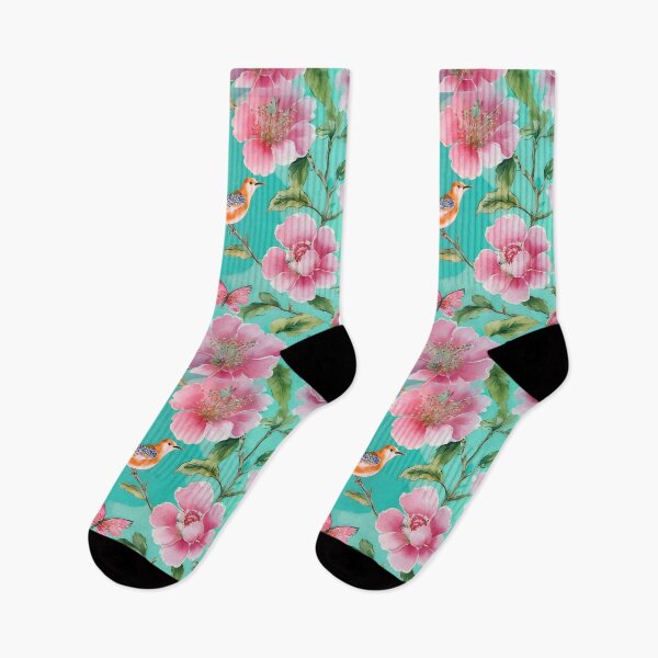 Item preview, Pink and turquoise chinoiserie flowers and birds designed and sold by SophieClimaArt.