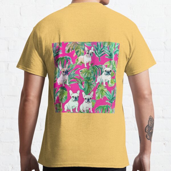 Preppy French bulldogs and palm leaves on hot pink Classic T-Shirt for  Sale by SophieClimaArt