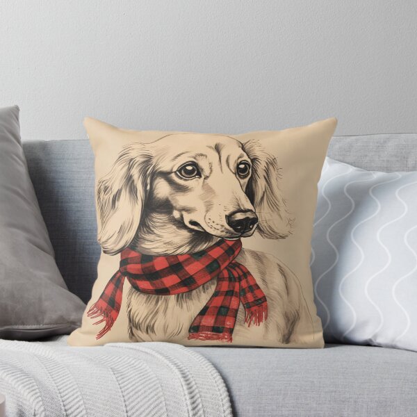 Artikelvorschau, Cream Dachshund Christmas Plaid Watercolor entworfen und verkauft von rafaeltto.