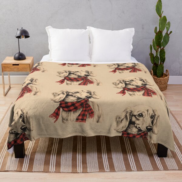 Artikelvorschau, Cream Dachshund Christmas Plaid Watercolor entworfen und verkauft von rafaeltto.