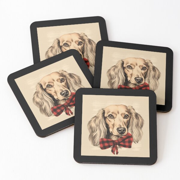Artikelvorschau, Cream Dachshund Christmas Plaid Watercolor entworfen und verkauft von rafaeltto.