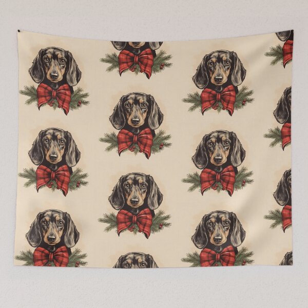 Aperçu de l'œuvre Dachshund Christmas Plaid Watercolor créée et vendue par rafaeltto.
