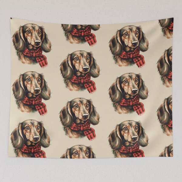 Aperçu de l'œuvre Dachshund Christmas Plaid Watercolor créée et vendue par rafaeltto.