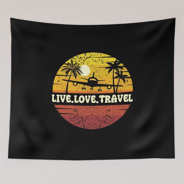 Item preview, Live Love Travel: Vintage Beach Vibes - Retro Sunrise Design - Catch Flights designed and sold by Sun Sand & Sea Art.