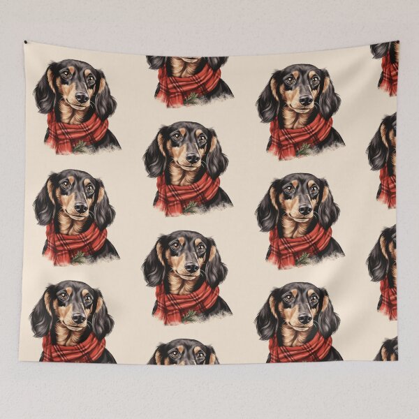 Aperçu de l'œuvre Dachshund Christmas Plaid Watercolor créée et vendue par rafaeltto.