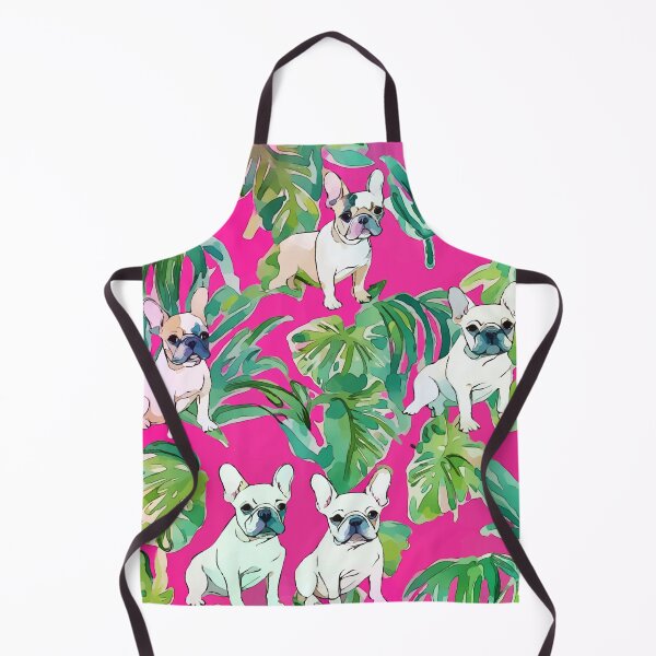 Item preview, Preppy French bulldogs and palm leaves on hot pink designed and sold by SophieClimaArt.