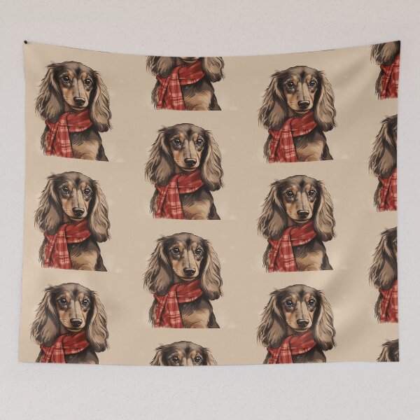 Aperçu de l'œuvre Dachshund Christmas Plaid Watercolor créée et vendue par rafaeltto.