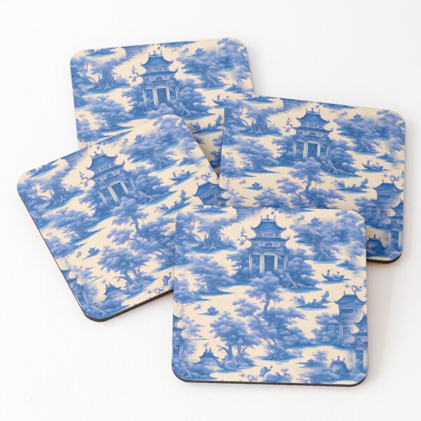Item preview, Traditional style blue and white chinoiserie toile designed and sold by SophieClimaArt.