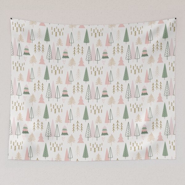 Item preview, Pink Sage Green Pine Gold Woodland Pattern designed and sold by ArtMeetsPizza.