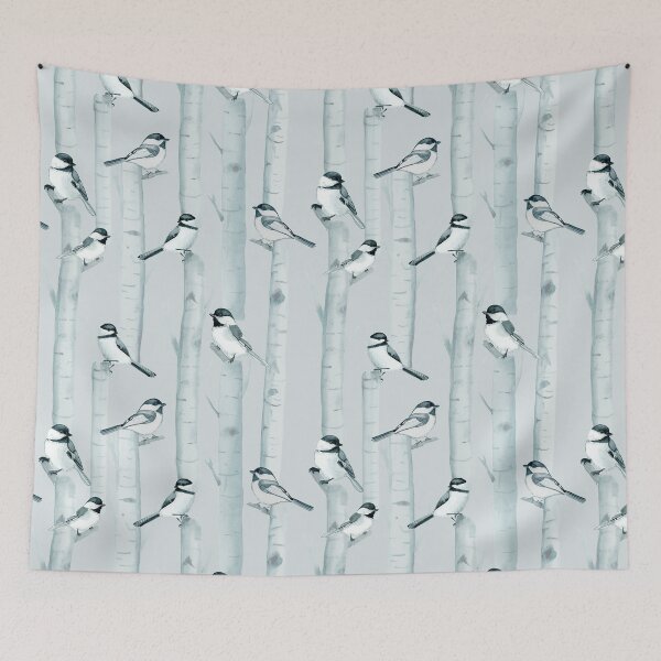 Item preview, Chickadees and Birch Trees designed and sold by ReesaAnneArt.