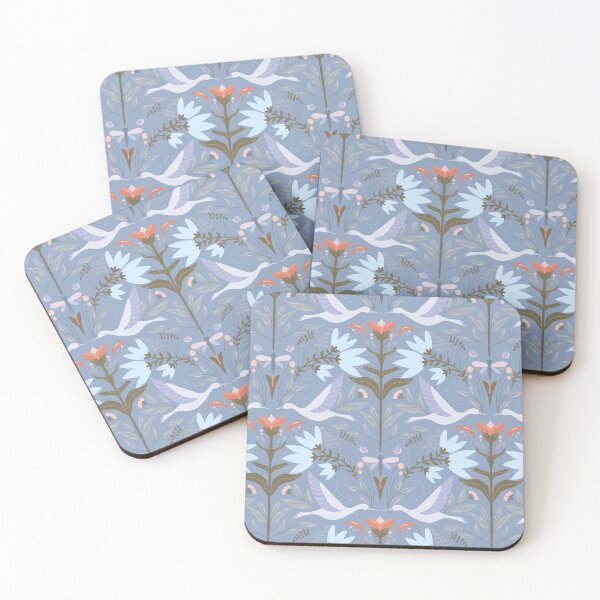 Item preview, Blue Botanical Folksy Pattern with birds, dragonflies, and snails designed and sold by VibeFae.