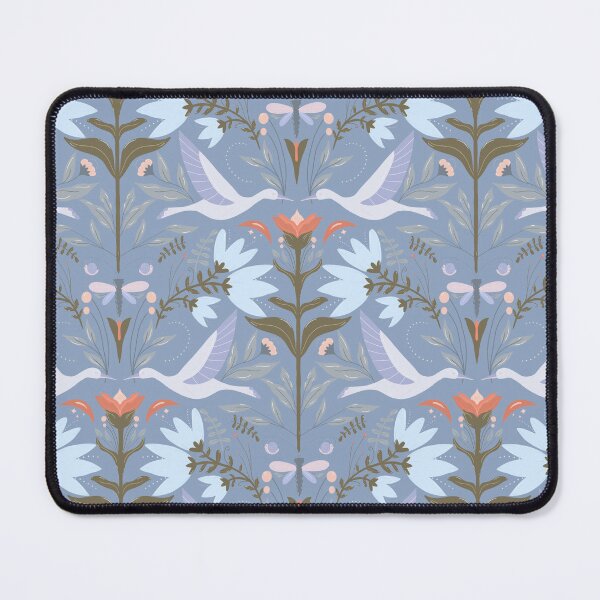 Item preview, Blue Botanical Folksy Pattern with birds, dragonflies, and snails designed and sold by VibeFae.