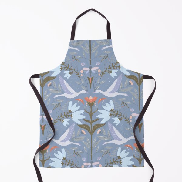 Item preview, Blue Botanical Folksy Pattern with birds, dragonflies, and snails designed and sold by VibeFae.