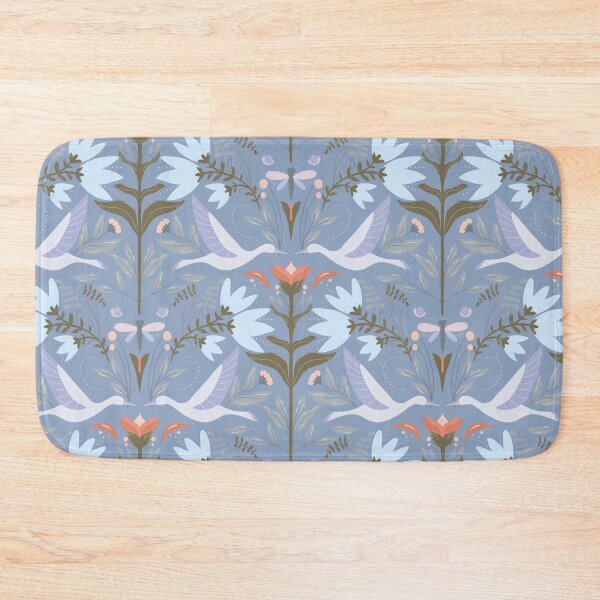 Item preview, Blue Botanical Folksy Pattern with birds, dragonflies, and snails designed and sold by VibeFae.