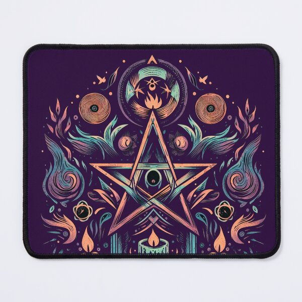 Item preview, Pentagram on a night altar with burning candles and a magic crystal ball designed and sold by Wicc-a.