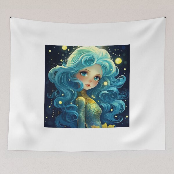 Item preview, A cartoon blue mermaid girl  designed and sold by aiphotosart.