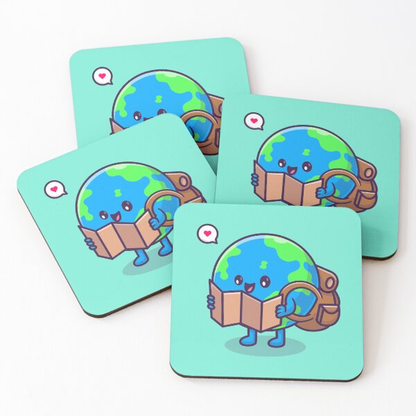 Item preview, Cute Earth Globe Backpacker with Map Cartoon Vector Icon designed and sold by hjian8219.