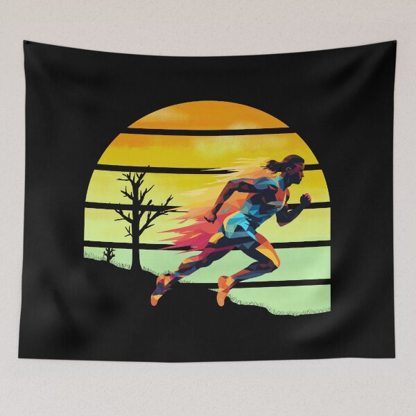 Item preview, Colorful Silhouette Sprint runner, sprinter in desert with retro vintage sunset sky behind designed and sold by Moe-Hagag.
