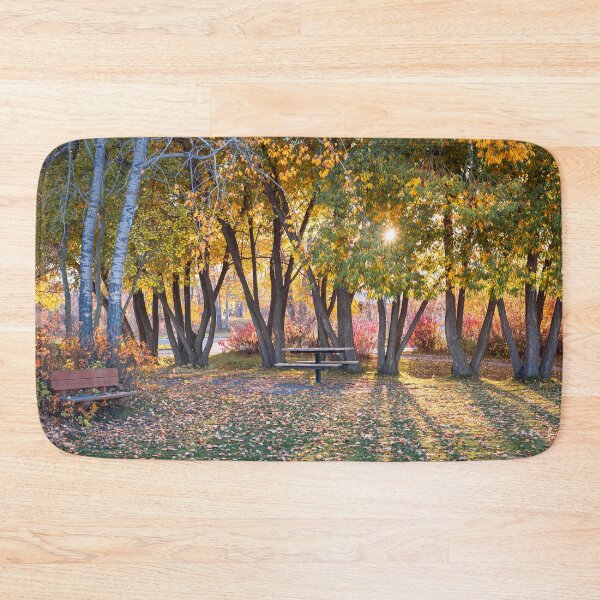 Item preview, Picnic Table in the Autumn Woods at Sunset designed and sold by Amy Mitchell.