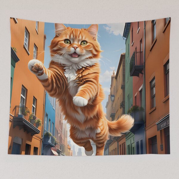 Item preview, "The artwork titled 'Incredibly Orange Cat' portrays a fluffy and fat feline against an urban background, creating an incredibly atmospheric scene." designed and sold by Best-Art-32.