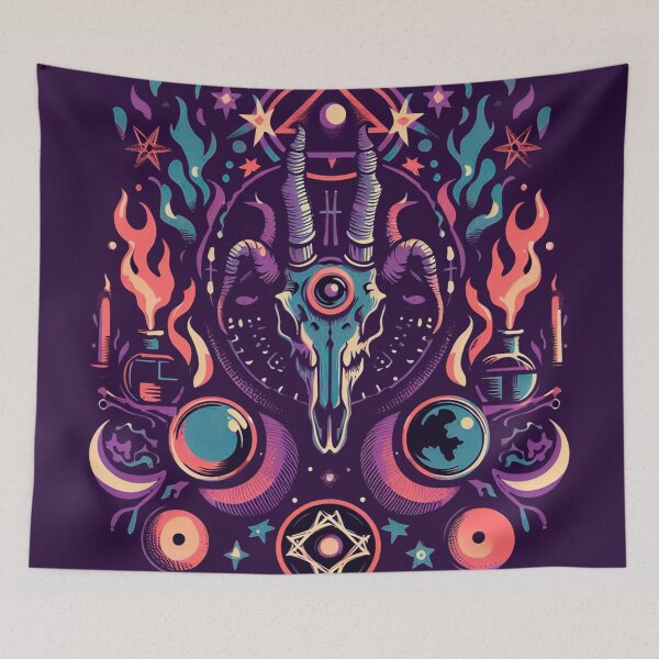 Item preview, Magical altar moon, fire, goat. An alchemical confluence. designed and sold by Wicc-a.