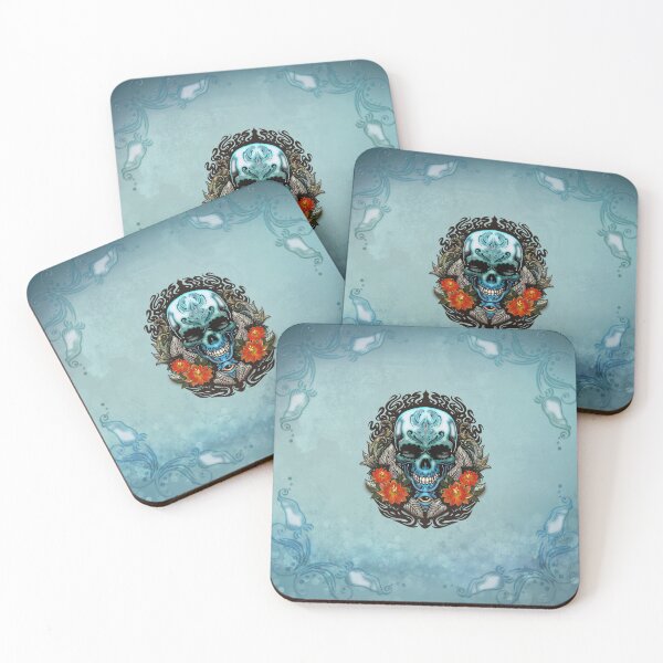 Item preview, Awesome blue green skull with flowers designed and sold by nicky2342.