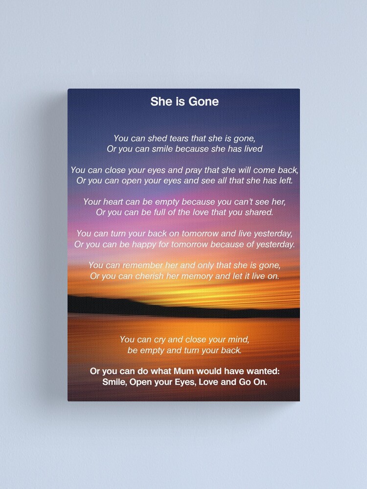 Alternate view of She is Gone - Funeral Poem for Mum Canvas Print
