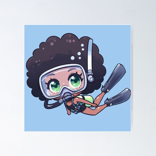 Item preview, Cute Anime African American Diver Girl designed and sold by andydavistech.