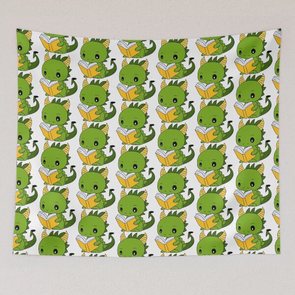 Item preview, Stock Illustration  Emoji character cartoon green dragon dinosaur reading a book sticker emoticon	 designed and sold by Innamalinka.