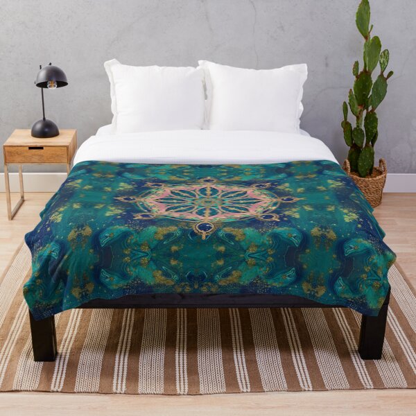 Dharma Wheel - Dharmachakra Gemstone & Gold Throw Blanket