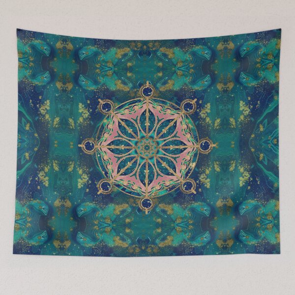Item preview, Dharma Wheel - Dharmachakra Gemstone & Gold designed and sold by k9printart.