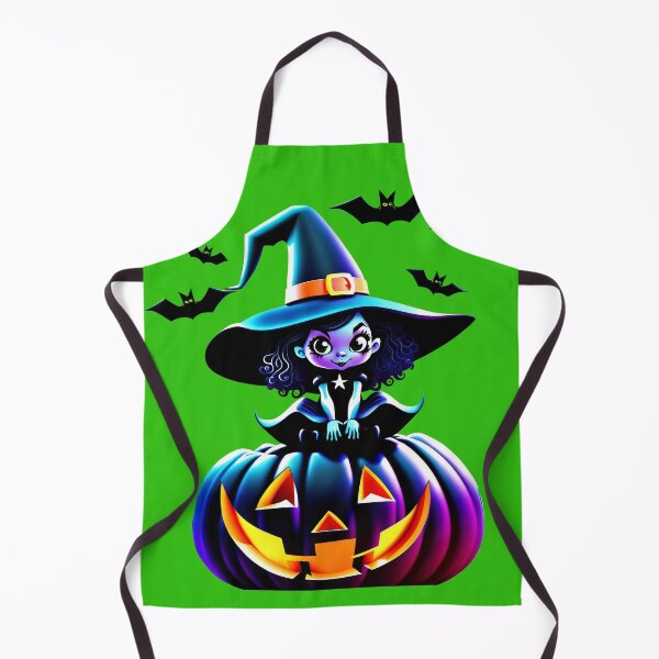 Item preview, Little neon-witch in a big hat is sitting on the Halloween pumpkin designed and sold by CoolVisionStd.