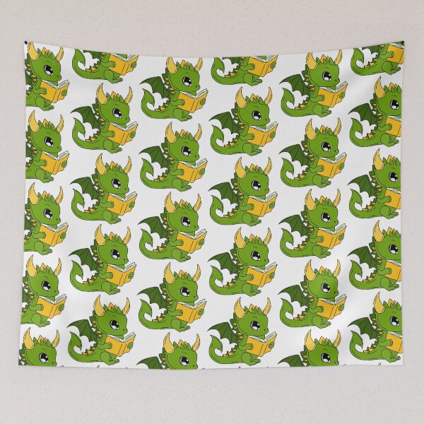 Item preview, Stock Illustration  Emoji character cartoon green dragon dinosaur reading a book sticker emoticon	 designed and sold by Innamalinka.