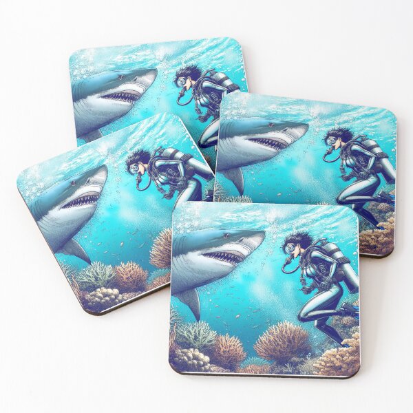 Item preview, Scuba Diver Woman faces Shark designed and sold by andydavistech.