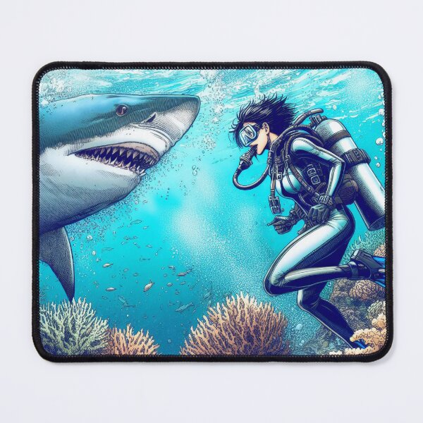 Item preview, Scuba Diver Woman faces Shark designed and sold by andydavistech.