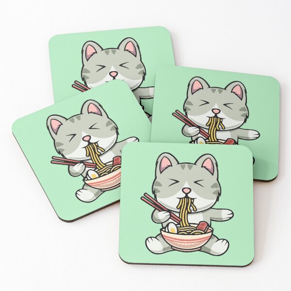 Item preview, Cute cat eating soba noodles cartoon icon illustration designed and sold by cubbone.