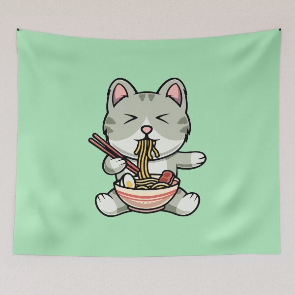 Item preview, Cute cat eating soba noodles cartoon icon illustration designed and sold by cubbone.