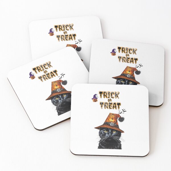Item preview, Trick or Treat, Black Cat, Bats, Pumpkin and cobweb Scene Halloween T-Shirt_Orange & white style  designed and sold by DeJuin.