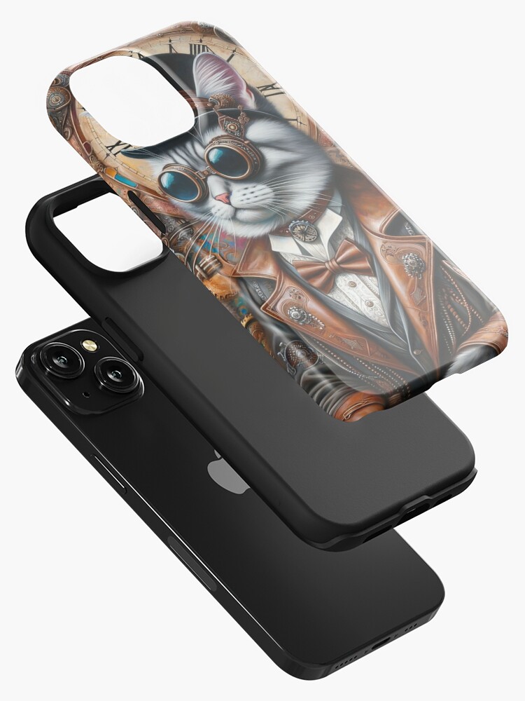 Thumbnail 2 of 4, iPhone Case, Steampunk Serenity: The Wild West Whiskers, Steampunk Cat designed and sold by bsilvia.