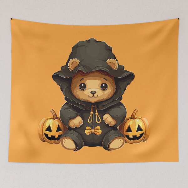 Item preview, kawaii Bear in Halloween costume and pumpkin designed and sold by Niktarka.